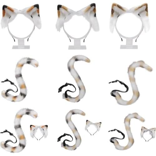 Lolita Plush Hair Hoop Cat Ears Headwear Tail Set Furry Hairband Cute Headpiece Anime Fancy Dress Cosplay Accessories