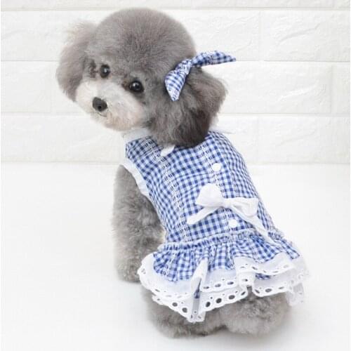 Plaid Pet Dog Dress Spring Summer Pet Clothes Black Blue Color Dog Skirt Puppy Clothes for Dogs S-XXL Sizes