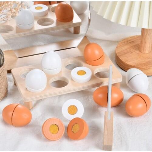 Cutting Eggs Velcro Wooden Baby Toys Play House Kitchen Series Games Montessori Simulation Food Toddlers Early Education Gifts