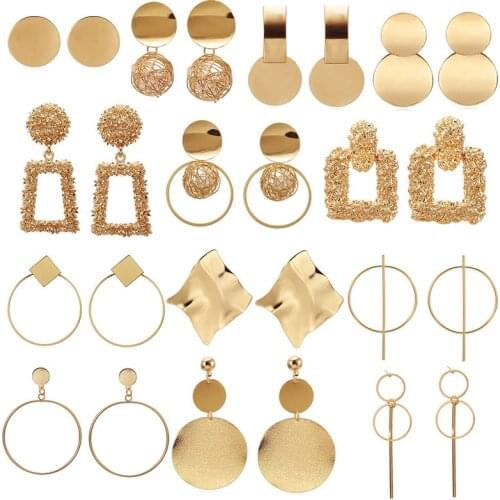 Retro Punk Geometric Drop Earrings Gold Dangle Round Earrings Statement Exaggerated Metal Alloy Fashion Trendy Jewelry Brincos