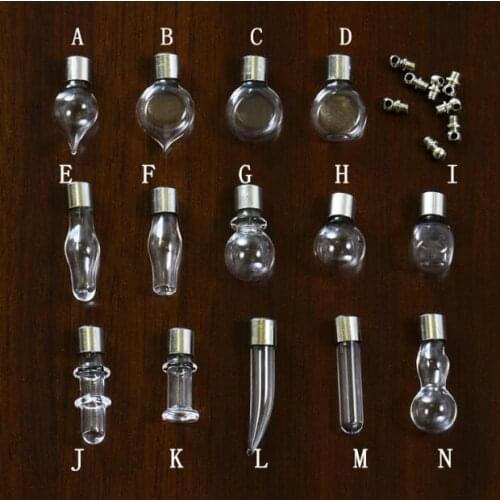 50pcs/lot mixed shape SCREW CAP glass vial pendant Miniature Wishing Bottle clear oil charm name or rice art