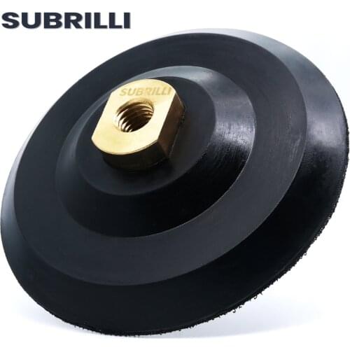 SUBRILLI 5 Inch Hook And Loop 125mm Rubber Backer Sandpaper Holder Diamond Polishing Pad Wheel Adapter M14 5/8-11 Thread