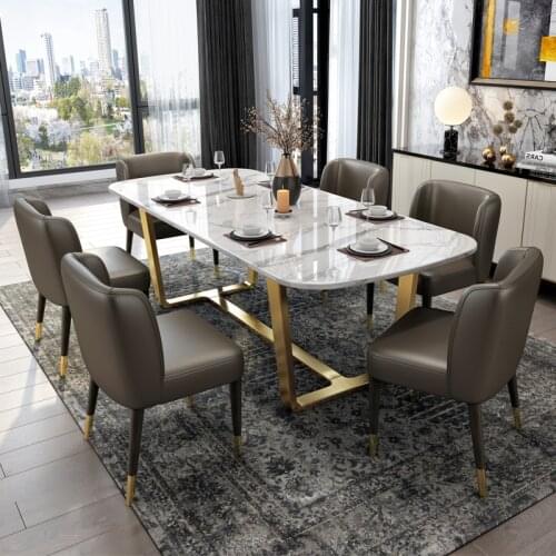 Marble dining table and chair combination Hong Kong style living room small apartment rectangular home Nordic dining table