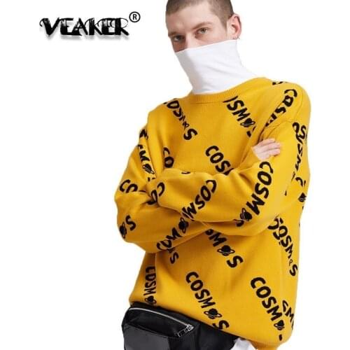 Letter Sweaters Men Autumn Thick Warm Letter Mens Knitted Outerwear Casual Male Sweater Homme Hip Hop Spring Pullovers Clothes