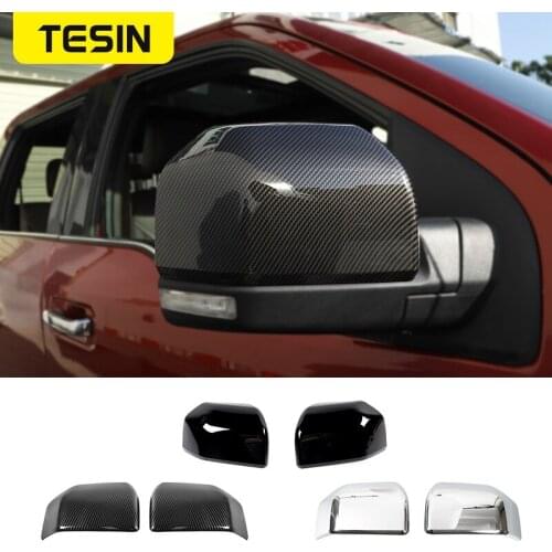 TESIN ABS Carbon Fiber Car Exterior Rearview Mirror Decoration Cover Trim Stickers Accessories For Ford F150 2015 Up Car Styling