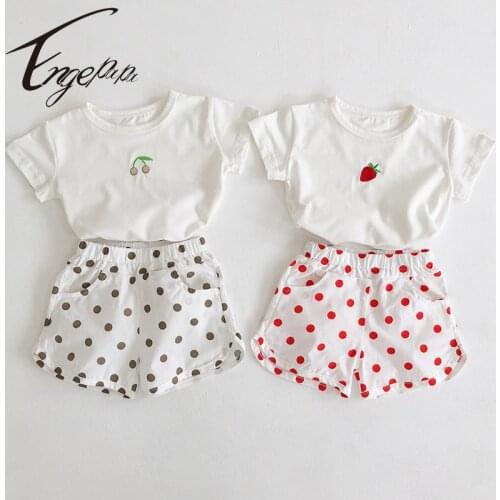 Engepapa Infant Baby Girls Clothing Suit Short Sleeve Cotton T-shirt+Dot Print Shorts Summer Newborn Baby Girls Clothes