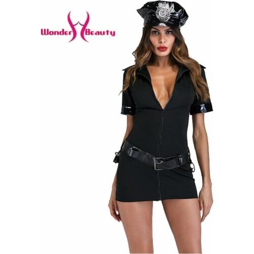 Halloween Policewoman Costumes Short Sleeve Black Female Officer Cop Costume Uniform Party Sexy Police Costume