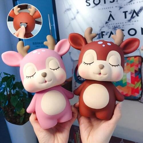 Deer Shaped Money Box Resin Piggy Face Bank Elk Coin Saving Storage Container Pot Jar Bedroom Cute Decoration Figurines Kid Gift