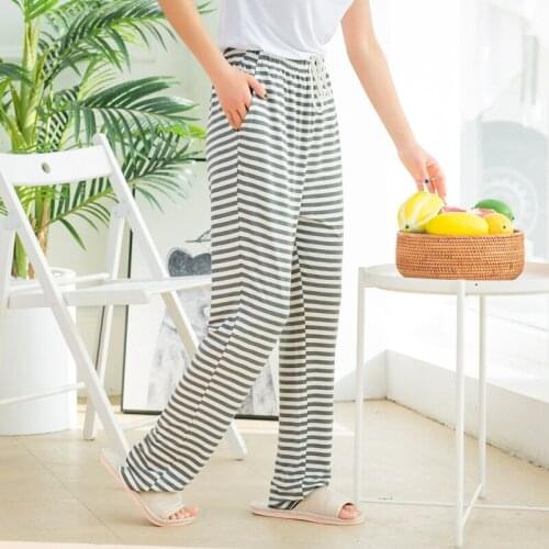Spring Women Modal Pants Elastic Waist Striped Sleep Bottoms Plus Size Pajamas Loose Thin Sleep Wear Womans Simple Lounge Wear