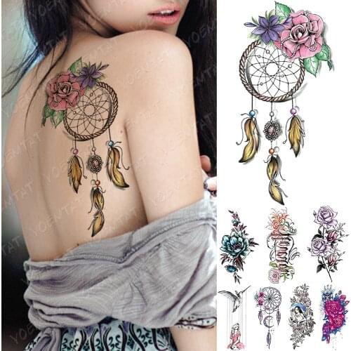 Waterproof Temporary Tattoo Sticker Dreamcatcher Flowers Love Flash Tattoos Butterfly Lotus Body Art Arm Fake Sleeve Tatoo Women