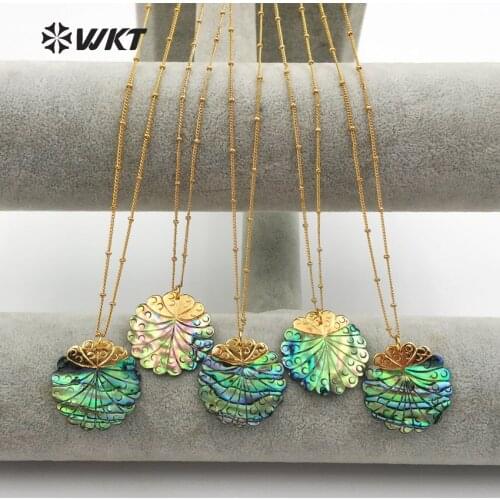 WT-JN035 Magic Pattern Colorful Leaf Shape Abalone Shell Pendant 18 Inch Women Dainty Jewelry Necklace Gift For Her