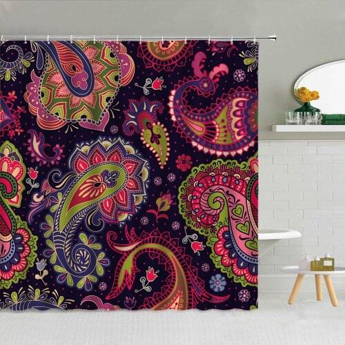 Bohemian Ethnic Flower Theme Shower Curtain Geometric Floral Pattern Bathroom Supplies Fabric Hanging Curtains Home Decoration