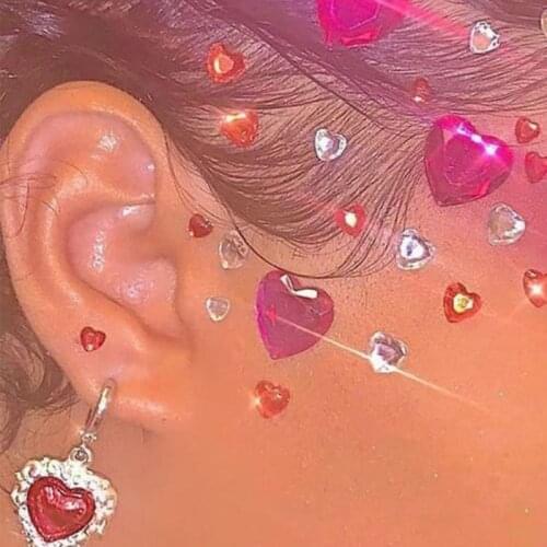 Punk Crystal Peach Heart Dangle Earrings For Women Vintage Charm Cool Harajuku Classic Y2K Drop Earrings Jewelry Gifts New Party