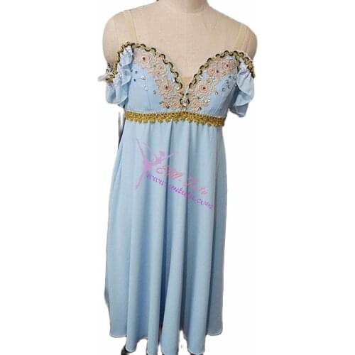 Women Professional Ballet Stage Costume Blue Gold,Custom Made Chiffon Ballet long Dress, La Bayadere Dress Attire