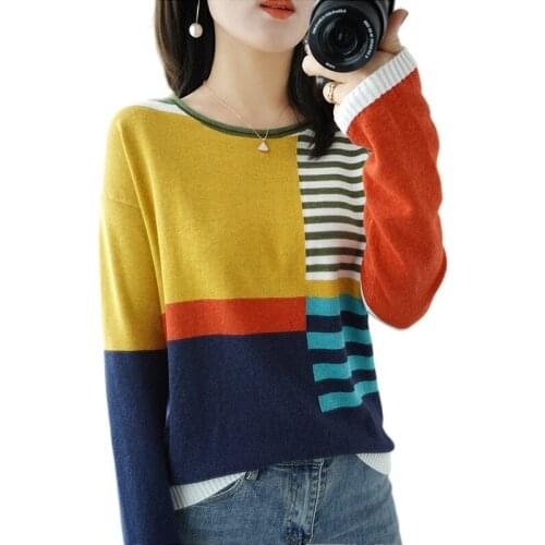 Round Collar Long Sleeve Woman Sweaters Knitted Pullover Women 2021 Spring Autumn Sweater Winter Tops For Women Patchwork Jumper