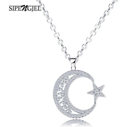 SIPENGJEL Fashion Silver Color Star Pendant necklaces Crescent Clavicle Chain Pendant Necklace For Women Jewelry 2021