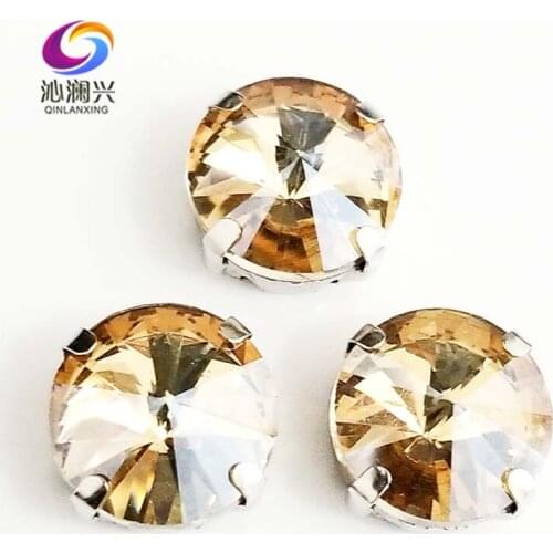 Golden champion round shape Silver bottom AAA Glass Crystal sew on claw rhinestones,Diy/Clothing accessories SWR05