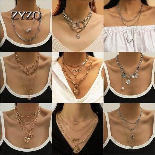 ZYZQ Bohemian Multilayer Gold Color Pendant Necklace For Women Punk Letter Choker Necklaces 2020 Fashion Hip hop Jewelry