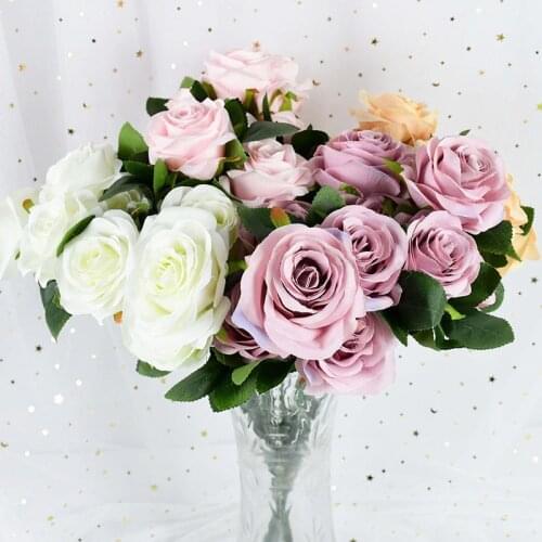 10pcs/bouquet Pretty Rose Artificial Silk Flower Bouquet Bride Wedding Flores Home Garden Decoration Scrapbook Craft Fake Flower