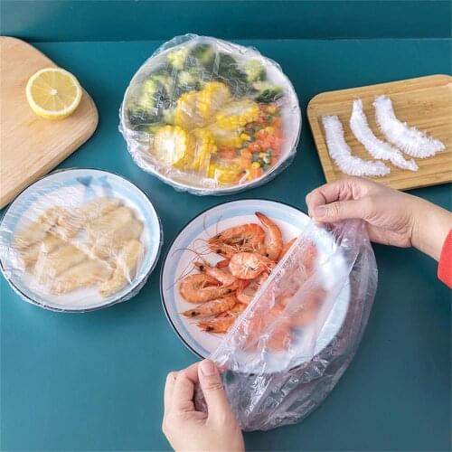 100Pcs Disposable Plastic Wrap Food Storage Covers Vacuum Bags Fresh Food Storage Saran Wrap for Refrigerator Kitchen