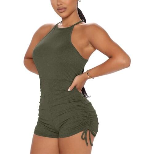 2021 Fashion Skinny Bodysuit Women Sleeveless Drawstring Solid Bodycon Playsuit Streetwear Ladies Sexy Jumpsuit Summer Romper