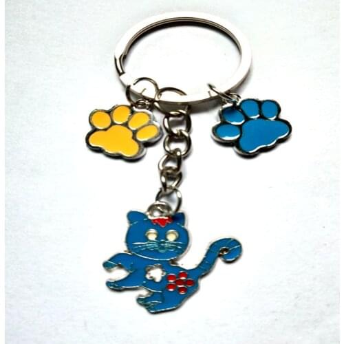 4 Kind Enamel Cat Keychain Cute Pet Dog Paw Print Charm Key Chains For Car Keys Key Ring Hang Buckle Gifts Pendant Anime Jewelry