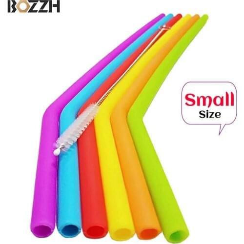 BOZZH 6Pcs Reusable Silicone Drinking Straws Food Grade Silicone Straws Drinking With Cleaning Brush Party Straws BPA Free