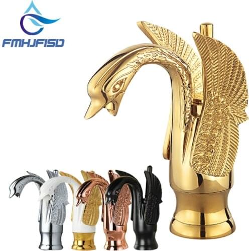 Free Shipping Luxury Solid Brass Bathroom Basin Faucet Swan Style Vanity Sink Mixer Tap Deck Mounted Hot And Cold Mixer