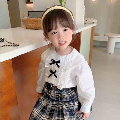 Cultiseed Girls Cute Sweet Beads Single Breasted Bows Ruffles White Birthday Party Princess Shirts Children Kids Casual Blouses