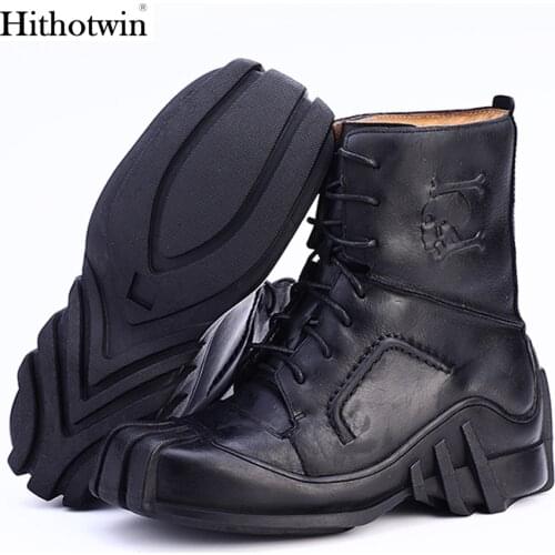 Skull Boots motorcycle boots mens tooling boots skull military boots short boots motorcycle riding boots cowhide Martin boots
