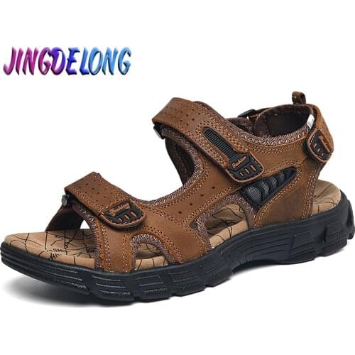Brand Mens Sandals Summer Genuine Leather Sandals Handmade Outdoor Mesh Mens Footwear Soft Breathable Metal Leather Men Shoes