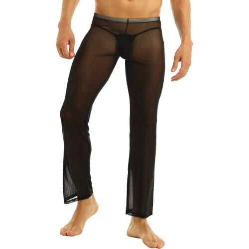 Mens Sexy Soft Mesh Sheer See-through Stretch Pants Trousers Sleepwear Sexy Clubwear Transparent Breathable Men Pants Homewear