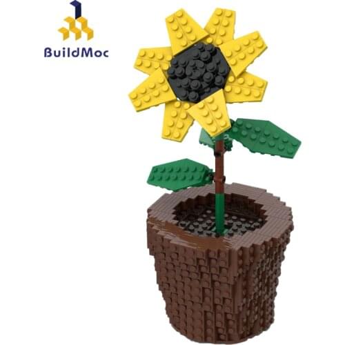 Buildmoc Sunflower Flower Pot Plant City Park Building Block Set Design Model Toy Childrens Dducational Christmas Gift