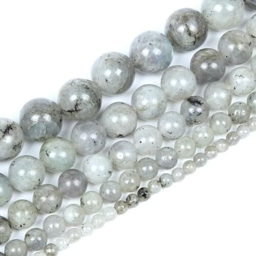 Natural Stone Beads Silver Wire Labradorite Round Loose Spacer Bead For Jewelry DIY Making Bracelets Necklace Strand 6/8/10/12mm