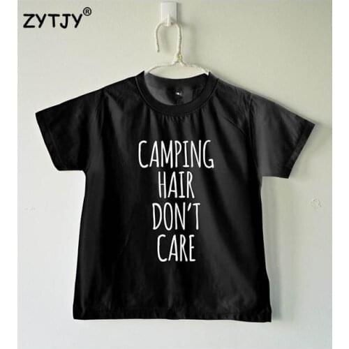Camping hair don't care Letters Print Kids t shirt Boy Girl shirt Casual Children Toddler Clothes Funny Top Tee Drop Ship Z-14