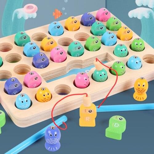 Baby Wooden Fishing Learning Alphanumeric Toys Preschool Montessori Education Cognition Color Letter Digital Fishing Games Toys