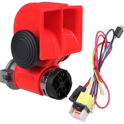 Twin Dual Tone Compact Air Loud Horn 12V/24V 110-125db Compressor Red Truck Car Bus Van