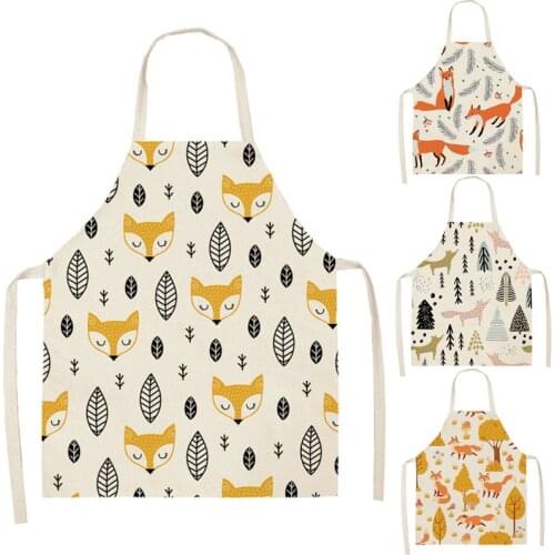 Leaves Fox Cat Pattern Apron Woman Adult Children Bibs Home Cooking Baking Shop Cleaning Apron Kitchen Accessory