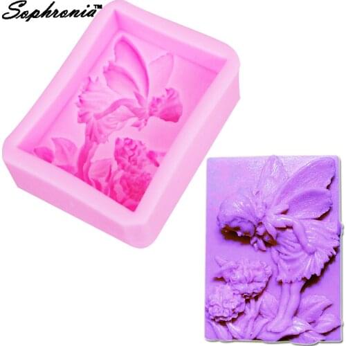 Sophronia S052 Angel Girl Smelling Flower Fairy Silicone Soap Mold Chocolate Cake Decorate Bakeware 9*6.8*3.4cm