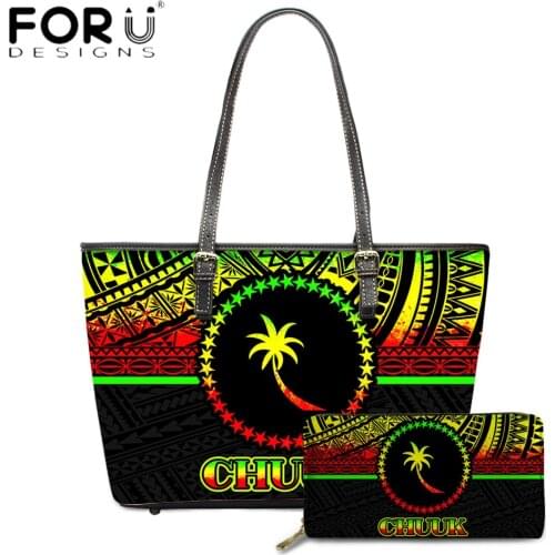 FORUDESIGNS New Arrival 2pcs Set Women Handbag And Purse Chuuk Polynesian Tribe Pattern Printing Vintage Lady Party Shoulder Sac