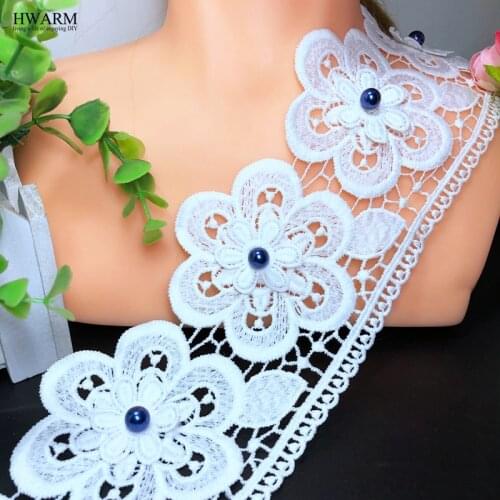 HWARM 10yard 9cm High Quality 3D African Lace Fabric With Beads DIY Women Skirt Clothing Accessories Handwork Wedding Decoration