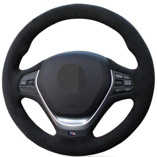 Car Steering Wheel Cover DIY Hand-stitched Black Genuine Leather Suede For BMW F30 320i 328i 320d F20