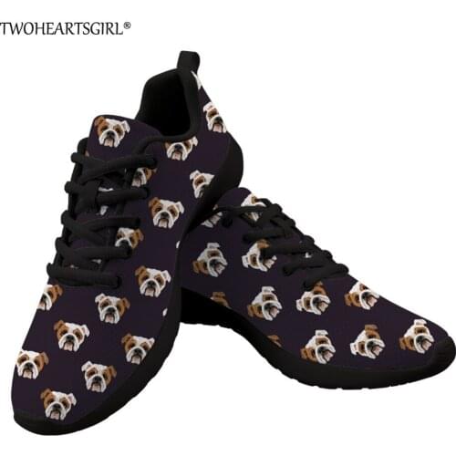 Twoheartsgirl Cool English Bulldog Print Vulcanize Shoes Casual Mens Spring Autumn Sneakers Breathable Lace Up Male Mesh Shoes