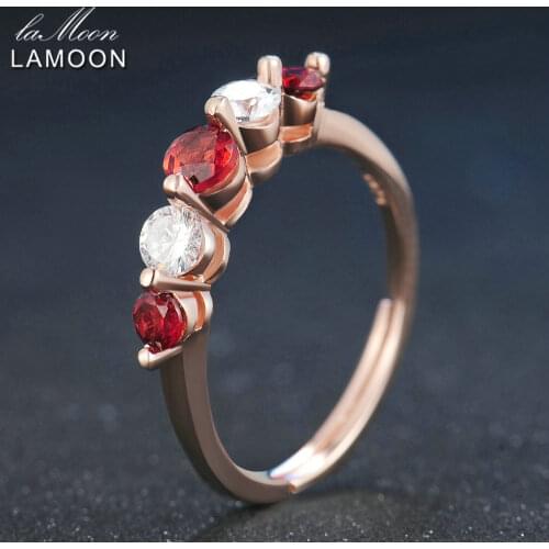 Lamoon Perfect set 3mm-4mm 100% Natural Garnet Ring 925 Sterling Silver Jewelry Romantic Wedding Band LMRI038