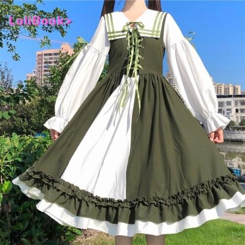 Lolibook Japanese Women Lolita Dresses Girl Victorian Vintage Bow Lace Princess Party Dress Sundress Midi Dress Femme Vestidos