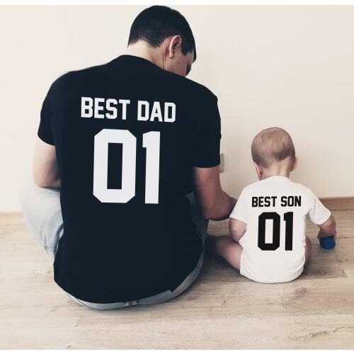 Best Dad Best Son Shirts Dad and Son Matching T-Shirts Father and Son Ropa Baby Romper Matching Family Shirts Drop Ship