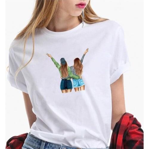 LUSLOS Fashion Women T Shirts Funny T Shirt Women Best Friends Tshirt Best Friends O-Neck Graphic Tee Plus Size Tops