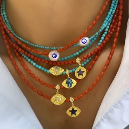 Punk Chunky Collares Statement red coral bead women pendant necklace bohemian fashion jewelry 2021 Collar creative gifts