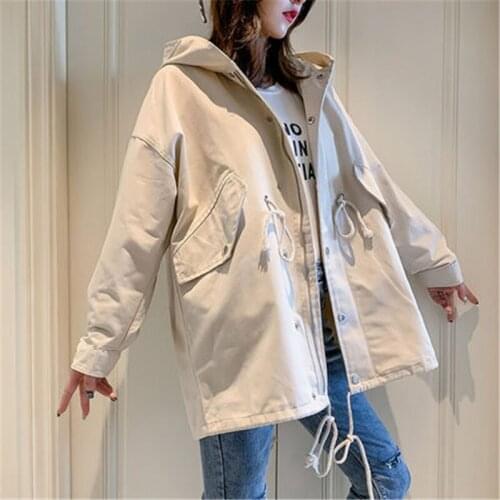 Fashion Windbreaker Women 2020 new Spring Autumn mid-length Korean loose Tooling Hooded Long Trench Coats b511