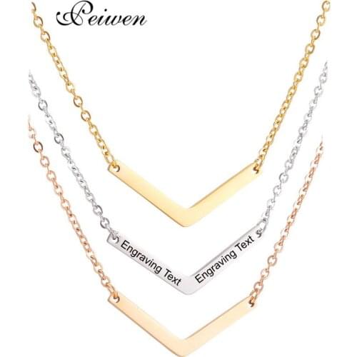 Fashion V Letter Shape Geometric Pendant Necklaces Stainless Steel Statement Custom Text Necklace Party Jewelry For Women Men
